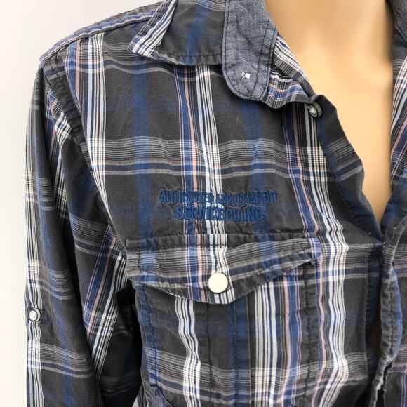 Springfield LARGE Gray Plaid Certified Smart Pearl Snap Boyfriend Shirt - Picture 4 of 7